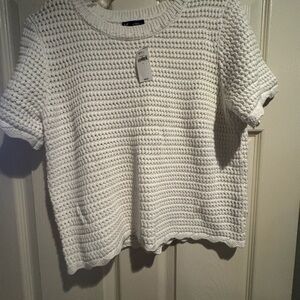 GAP Cream Cropped Waffle Knit Short Sleeve Sweater